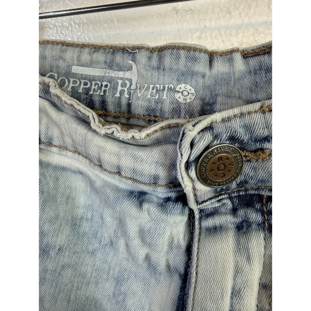 Copper Rivet Jeans Mens 34x32 Blue Paint Splatter Distressed Slim Fit Stone Wash - Picture 3 of 12